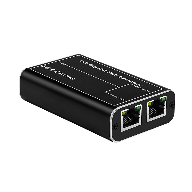 SECURESURVEIL SW-POE102-G   1X2 Port Gigabit POE Extender Comply IEEE 802.3af/at Standard 1 000Mbps, Daisy Chain POE Repeater 100 Meters(328 ft) Extender 1 in 2 Out for POE IP Camera Over Cat5/Cat6 or UTP Cables
