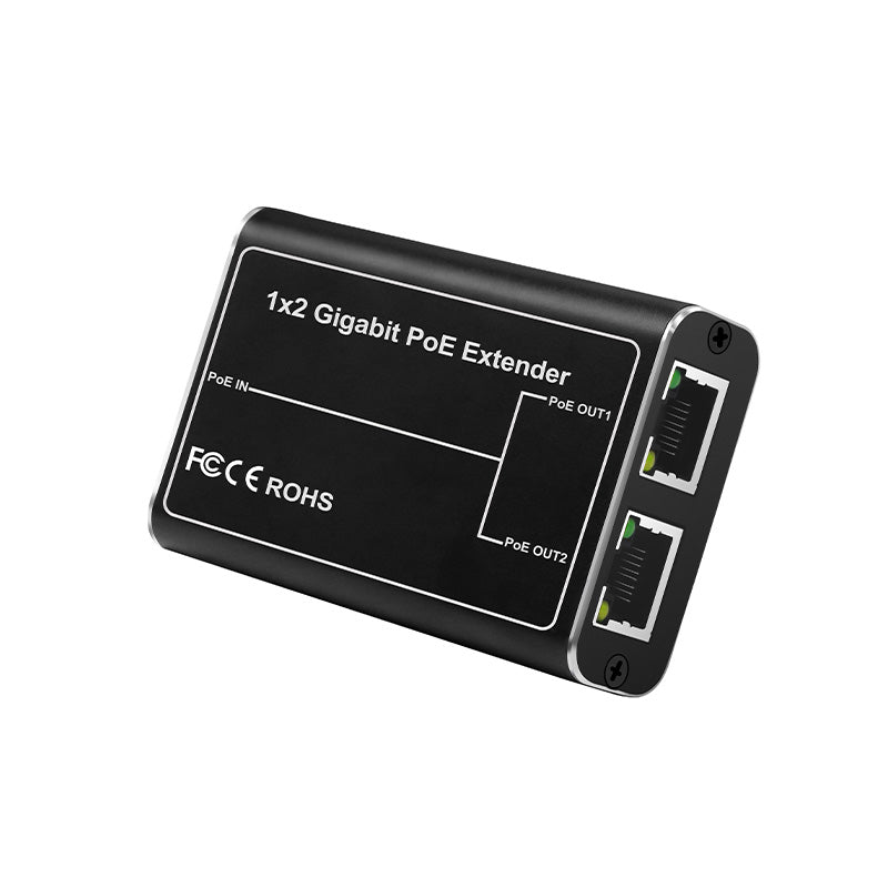 SECURESURVEIL SW-POE102-G   1X2 Port Gigabit POE Extender Comply IEEE 802.3af/at Standard 1 000Mbps, Daisy Chain POE Repeater 100 Meters(328 ft) Extender 1 in 2 Out for POE IP Camera Over Cat5/Cat6 or UTP Cables